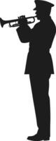 Military Bugler Side View Silhouette - Illustration of Trumpet Player in Uniform vector