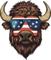An image of a bison wearing sunglasses with an american flag vector