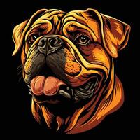 The dog is in a black background with a yellow tongue vector