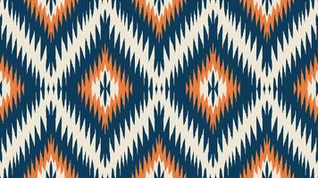 Ikat Style Abstract Pattern in Navy, Orange, and Cream vector