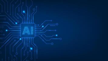 Futuristic microchip CPU circuit board blue light with concept artificial intelligence. Technology abstract background. vector