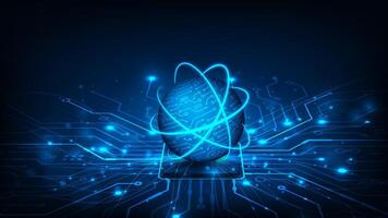Futuristic world internet cyber technology concept. processor with circuit on blue background vector