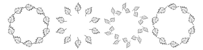 Hand-drawn circular leaf wreath frames set. botanical decorative borders made of leafy branches, ideal for invitations, wedding designs, eco branding, cards, and nature graphics. vector