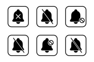 Silent bell icon set collection on square line. Mute sound, notification prohibition sign symbol vector