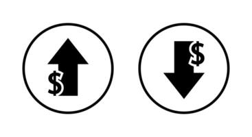Dollar arrow up and down icon on circle line. USD currency increase and decrease concept vector