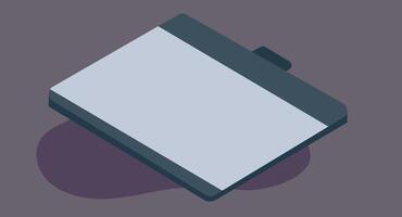 Digital painting art of an isometric design featuring a tablet pad, showcasing modern tech and artistic creation, with a stylized angle and vibrant colors in a clean and detailed digital style. vector