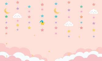 Flat design illustration of baby-themed clouds in a soft, pastel sky background, evoking calmness, innocence, and a dreamy atmosphere vector