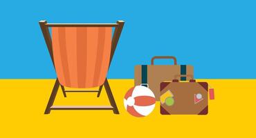 Flat design illustration of a beach umbrella with a colorful beach ball on a sandy beach, viewed from the top, capturing a relaxed, sunny, and vibrant summer scene vector