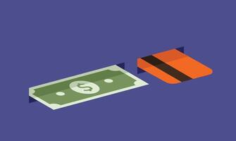 illustration of a money bill and a credit card side by side, symbolizing financial transactions, spending, and modern payment methods in a clean and minimal composition vector