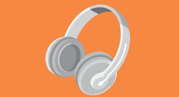 Flat design illustration of wireless headphones in an isometric view, showcasing modern audio technology and sleek design, symbolizing convenience and high-quality sound in a minimalist style. vector