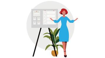 illustration of an employee standing and presenting in an office setting, symbolizing teamwork, communication, business strategy vector