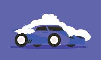 illustration of a car wash with foam, depicting a car being cleaned with soap and bubbles, symbolizing vehicle care and maintenance in a clean, minimalistic style vector