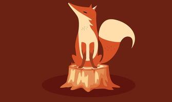 Flat design illustration of a fox standing on a tree trunk, symbolizing nature, wildlife, and the beauty of forest animals in a minimal, peaceful setting. vector