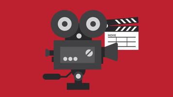 illustration of a cinema camera in side view with a clack sign, representing filmmaking, production setup, movie making tools, and cinematic creativity vector