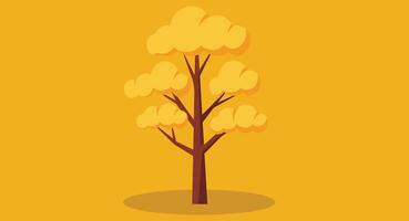 Flat design illustration of an autumn tree with orange and yellow leaves, standing isolated on a solid background, symbolizing fall season, change, and natural beauty in a clean, stylized form. vector