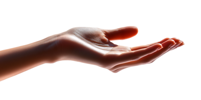 Caucasian womans open hand on transparent background, offering or receiving gesture Concept of giving, support, hope, and generosity png