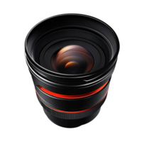 Professional black camera lens with red accents on a transparent background, showcasing optical technology and photographic equipment png