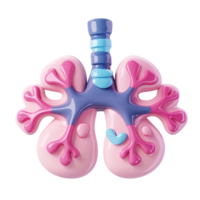 Cartoon lungs 3D render on transparent background Concept of respiratory system, healthcare, and medical illustration png