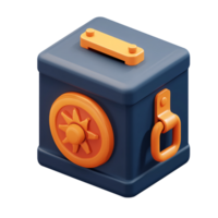 Isometric 3D rendering of a blue and orange safe box on a transparent background Concept of security, protection, finance, and investment png