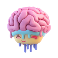 Playful pink brain character with winking face and dripping glaze on a transparent background Concept of creative thinking, intelligence, and mental health png