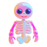 Cute iridescent skeleton character on a transparent background Playful Halloween illustration of a glossy, colorful bone figure with big eyes Concept of spooky, fun, and fantasy png