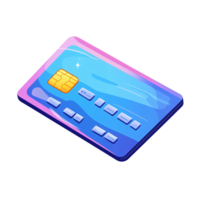 Cartoon style blue credit card with chip on transparent background Concept of online payment, finance, and banking png
