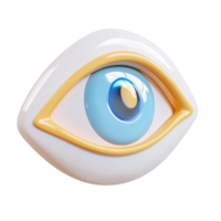 3D rendering of a stylized blue eye with white and yellow accents on a transparent background Concept of vision, perception, and artificial intelligence png