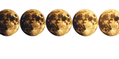 Golden Full Moon Phases Sequence on Black Background, Showing Lunar Cycle and Celestial Event Concept of Astronomy, Space Exploration, and Night Sky png