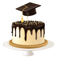 Delicious graduation cake with chocolate drip and graduation cap on a transparent background Concept of celebration, achievement, and academic success png