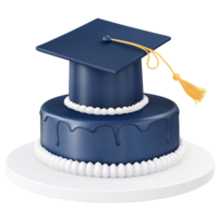 Elegant graduation cake with blue mortarboard cap and golden tassel, celebrating academic achievement and success on a transparent background Concept of education, celebration, and graduation png