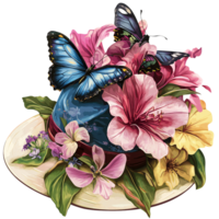 Elegant floral arrangement with vibrant butterflies on a transparent background Concept of nature, beauty, and spring png