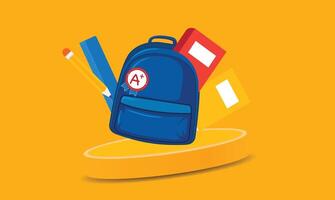 Flat design illustration of back-to-school bag elements, isolated on a clean background, featuring a backpack, books, and stationery, symbolizing preparation for the new school year. vector