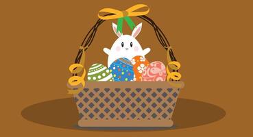 illustration of Easter eggs in a basket, decorated with vibrant colors and patterns, symbolizing Easter celebrations, spring, and festive vector