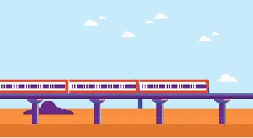 design illustration of a high-speed train crossing a bridge, symbolizing advanced transportation, speed, and modern travel in a dynamic, clean, and streamlined design vector