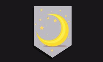 Flat design illustration of a crescent moon with a star at night, symbolizing calm, serenity, and the beauty of the night sky in a minimalist, peaceful style. vector