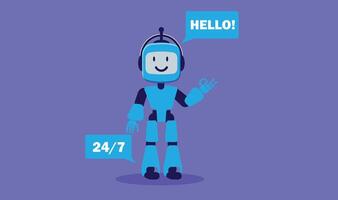 illustration of a robot interacting with customers, symbolizing customer service, technology, and innovation vector