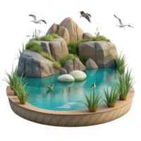 vibrant rustic Calm Lake with Birds Isolated on Transparent Background genuine png