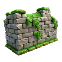 serene traditional Crumbling Stone Wall Section with Moss Detail Transparent Background png