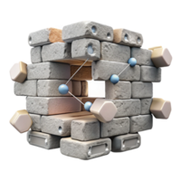 dramatic rustic Crumbling Wall Revealing Network Transparent Isolated authentic png