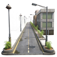impressive abstract Empty City Street with Weeds Isolated png
