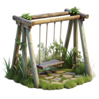 dramatic abstract Empty Swing Set Overgrown with Vines Transparent Background high quality png
