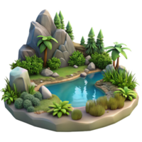 serene abstract Summer Lake Landscape with Lush Greenery Isolated authentic png