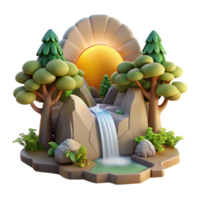 vibrant minimalist Sunlight Through Trees Waterfall Transparent Background authentic png