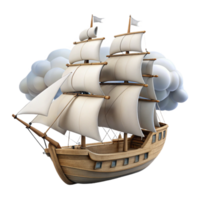 dramatic abstract Tall Ship Cutout with White Sails Cloudy Background detailed png