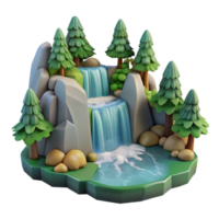 vibrant contemporary Waterfall Surrounded by Trees Cutout on Transparent Background genuine png