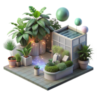 elegant abstract Rooftop Garden with Herbs Sunlight View Transparent Background high quality png