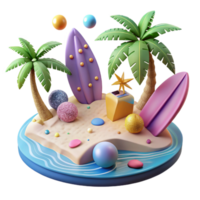 stunning minimalist Tropical Beach Scene Isolated on Transparent Background professional png