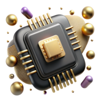 serene modern D Rendered Microchip with Gold Contacts Cutout high resolution png