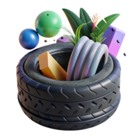 vibrant rustic Recycled Tire Planter Black Color Transparent Background exclusive png