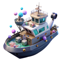 beautiful rustic Ocean Exploration Research Vessel Isolated with Sonar Equipment authentic png